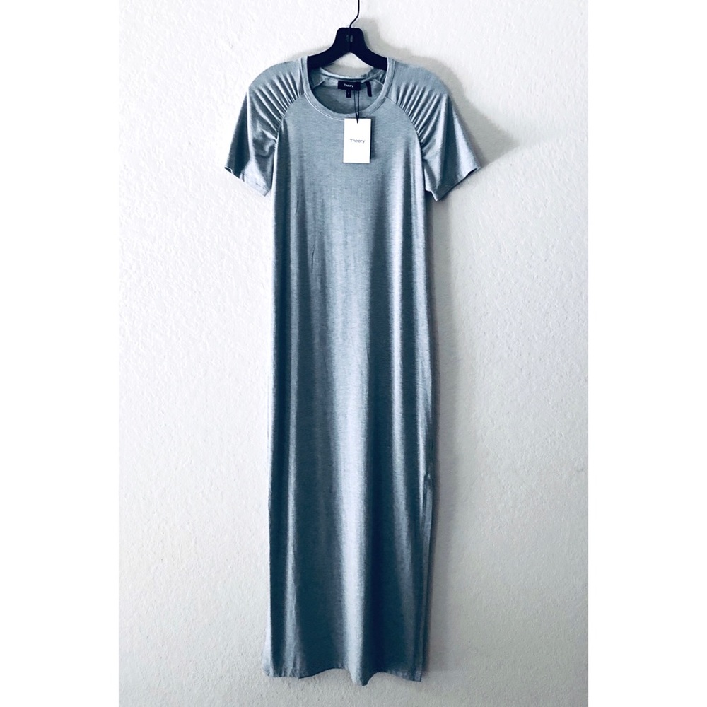 THEORY | Shirred Melange Grey Ranmire Knit Dress